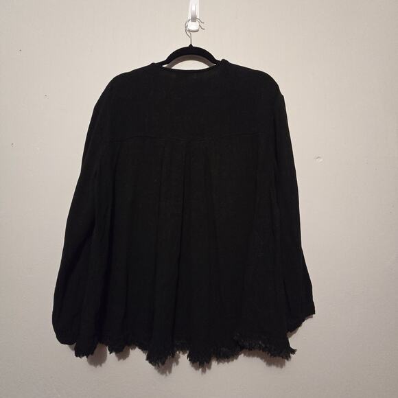 Umgee Linen Blend Jacket Womens MED Black Pockets Frayed Lagenlook Artsy Boho - Picture 10 of 11